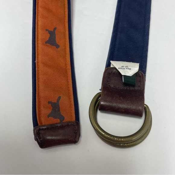 J.Crew‎ Belt womens size 42x1.8 inch  Orange Blue Retriever Dog print Cotton - Picture 7 of 13